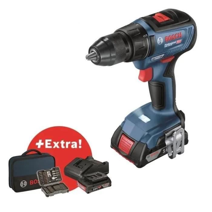 Bosch Professional GSR 18V-50 Cordless Drill/Driver + 2 x 2.0Ah Batteries + GAL 18V-20 Charger + 43 Accessories + Carrying Case
