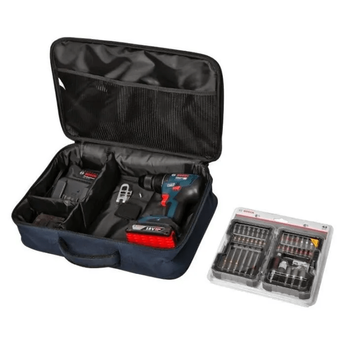 Bosch Professional GSR 18V-50 Cordless Drill/Driver + 2 x 2.0Ah Batteries + GAL 18V-20 Charger + 43 Accessories + Carrying Case