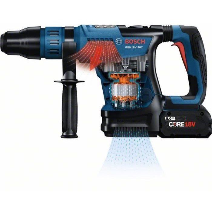 Bosch Professional Biturbo 18V-36C SDS-Max Rotary Hammer Drill + 7J + 2 Procore 5.5Ah Batteries + Charger