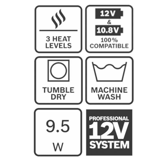 Bosch Professional GHH 12+18V XA Heated Jacket + GAA 12V-21 Battery + GBA 12V 2.0Ah Battery + GAL 12V-20 Charger, Size XL - 06188000GE