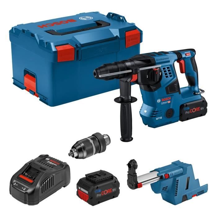 Bosch Professional GBH 18V-28CF 3.3J Rotary Hammer Drill with GDE 18V-16 Dust Extraction Device + 2 ProCore 8.0Ah Batteries + Charger