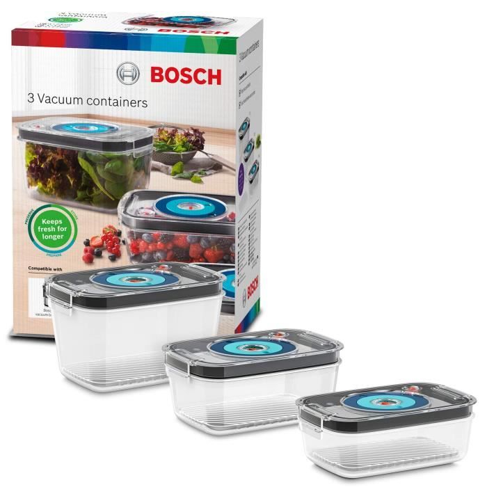 BOSCH Set of 3 Airtight Vacuum Storage Containers - 0.7 L, 1.0 L, 1.5 L - Tritan