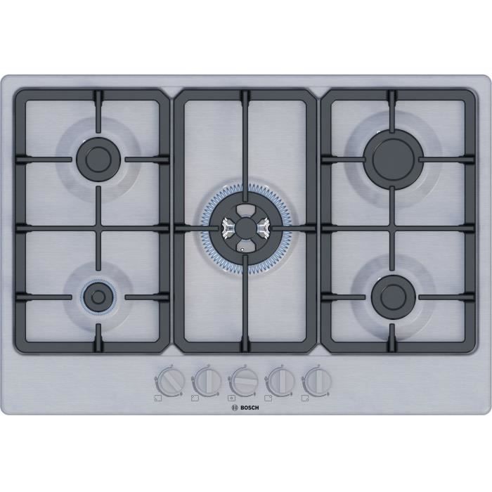BOSCH Series 4 Gas Hob - 5 Burners - 52 x 75 x 4.5 cm - Stainless Steel - PGQ7B5K90