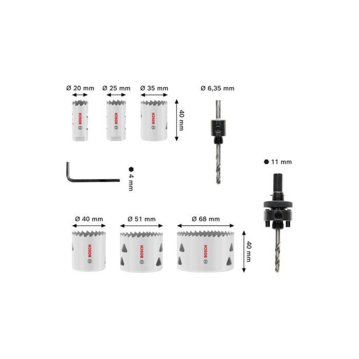 Coffret de scies trépans a filetage BOSCH PROFESSIONAL - Multi Material -  20  25  35  40  51  68 x 40 mm