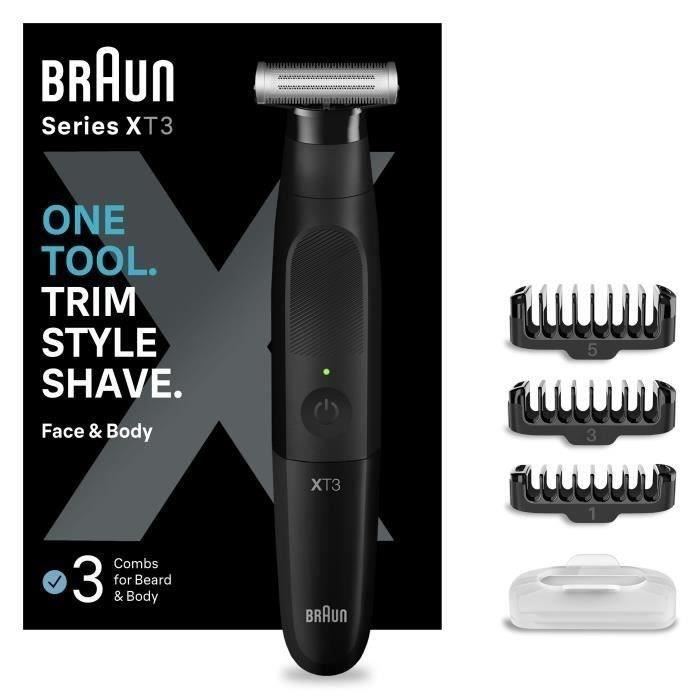 BRAUN Series X XT3100 Hybrid Facial Trimmer with 4D Flexible Blade, Waterproof, 3 Combs - Men