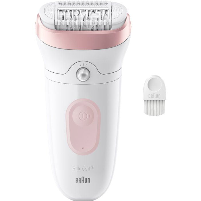 BRAUN Silk-épil 7 Electric Epilator - 2 Speeds - Cordless - 40 Min - White/ Pink