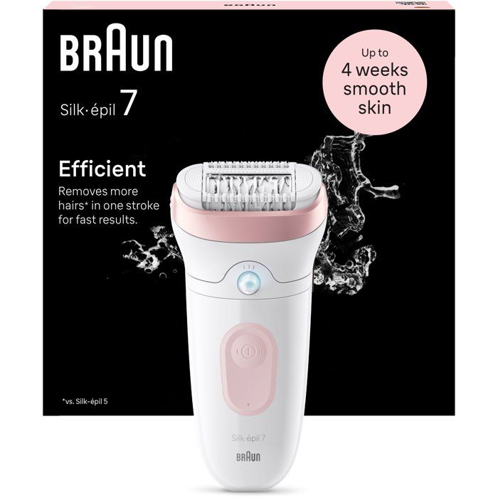 BRAUN Silk-épil 7 Electric Epilator - 2 Speeds - Cordless - 40 Min - White/ Pink