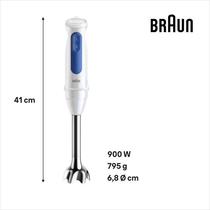 BRAUN Hand Blender - MultiQuick MQ30001M - 900 W - 2 Speeds - White/ Blue