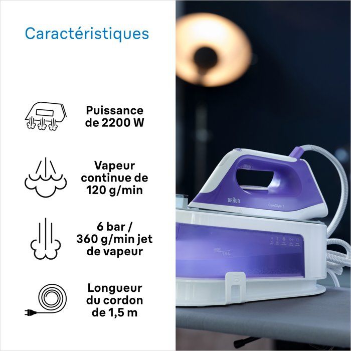 BRAUN Steam Generator - CareStyle 1 - IS1014VI - 6 bar - 1.5 L - Purple/White