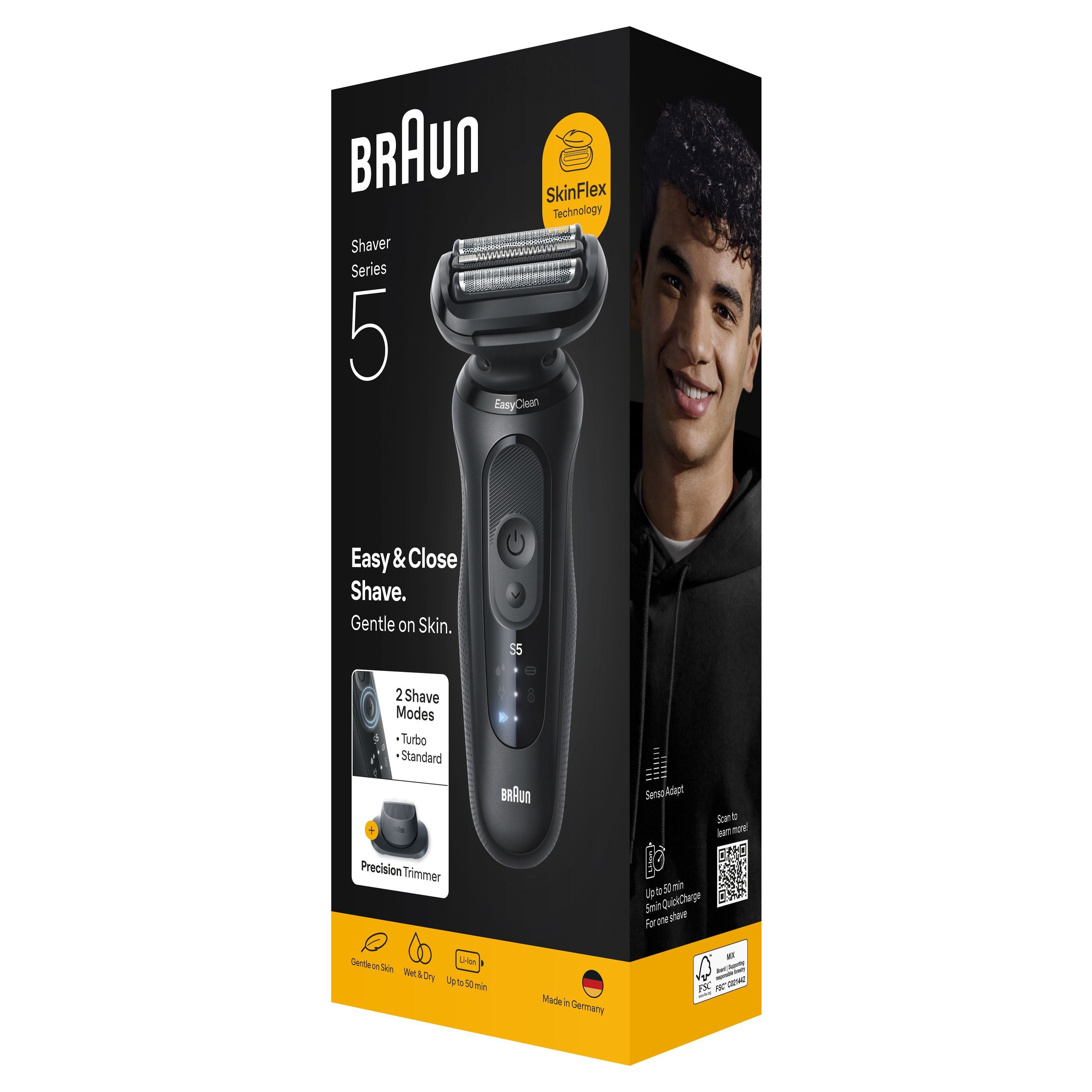 BRAUN Series 5 Electric Shaver - Black - 50-Minute Battery Life - 5-Minute Fast Charge