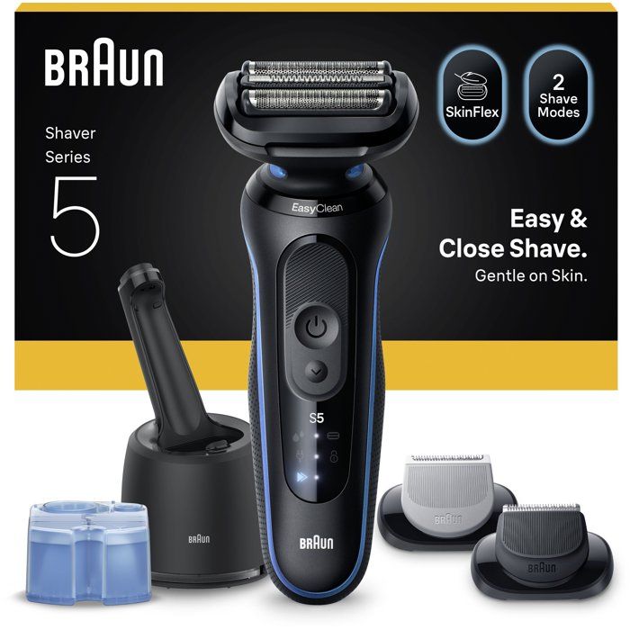 BRAUN Series 5 Electric Shaver - Black and Blue - 50-Minute Battery Life - 5-Minute Fast Charge