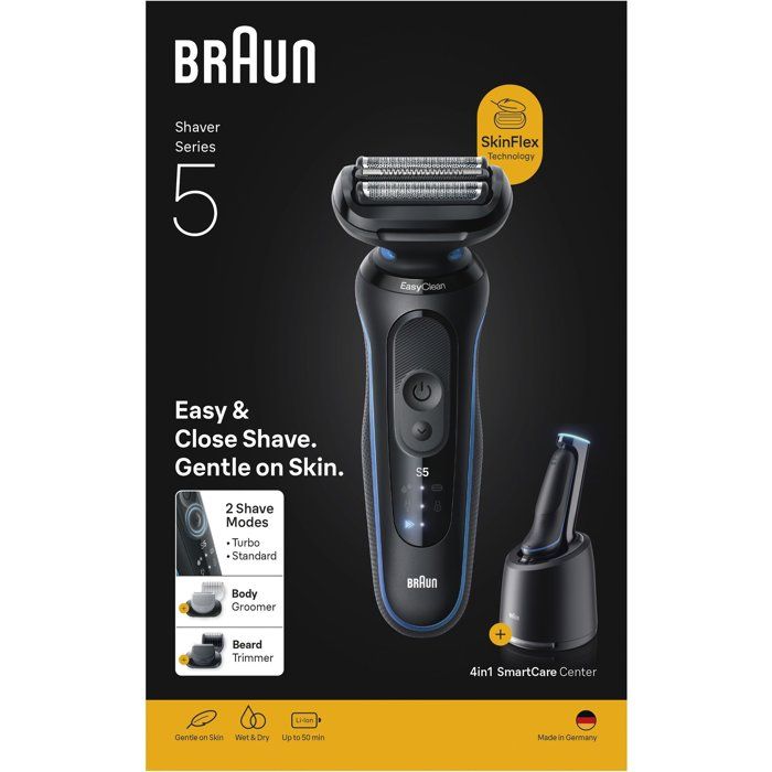 BRAUN Series 5 Electric Shaver - Black and Blue - 50-Minute Battery Life - 5-Minute Fast Charge