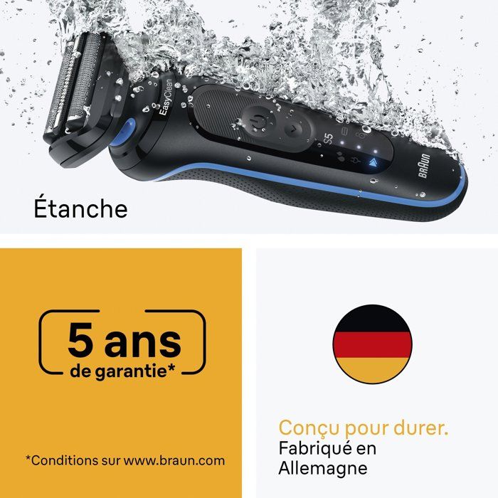 BRAUN Series 5 Electric Shaver - Black and Blue - 50-Minute Battery Life - 5-Minute Fast Charge