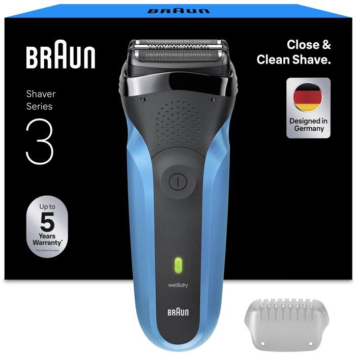 BRAUN Series 3 Electric Shaver - Blue and Black - 30-Minute Battery Life - 5-Minute Fast Charge