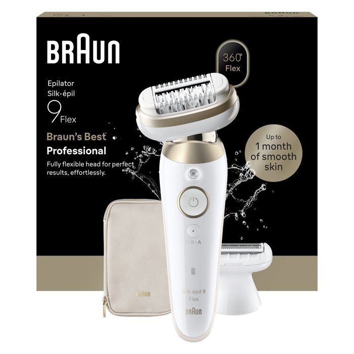 Braun Silk-épil 9 Flex 9-030 Electric Epilator 40 Tweezers Wet & Dry White, Gold