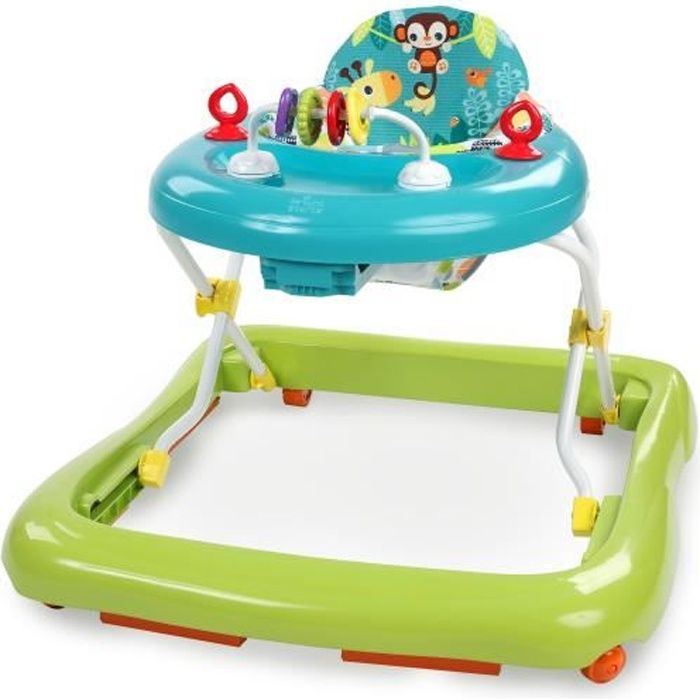 BRIGHT STARTS Foldable Baby Walker - Safari - Interactive Toys, Adjustable Height, Baby Gift 6 M+