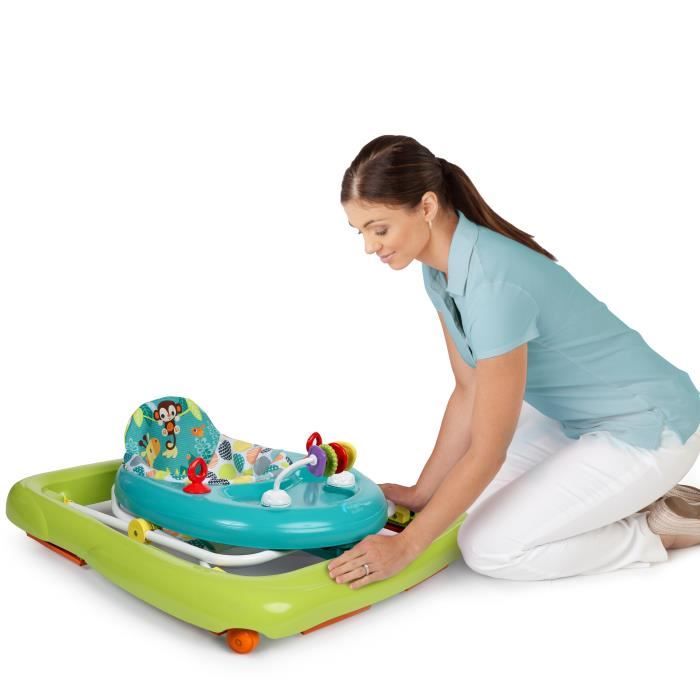 BRIGHT STARTS Foldable Baby Walker - Safari - Interactive Toys, Adjustable Height, Baby Gift 6 M+