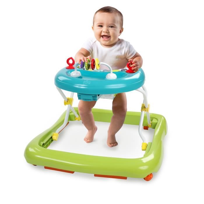 BRIGHT STARTS Foldable Baby Walker - Safari - Interactive Toys, Adjustable Height, Baby Gift 6 M+