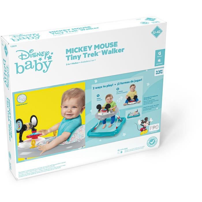DISNEY BABY - MICKEY - Trotteur bébé évolutif et pliable 2-en-1 Jouet d'éveil amovible intégré, cadeau bébé