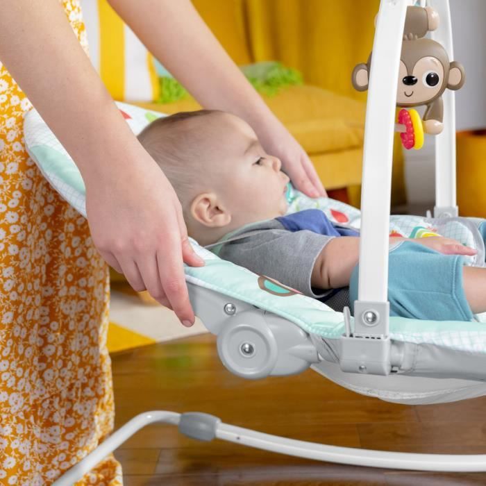 BRIGHT STARTS Rainbow Convertible Baby Bouncer, Blue, Soothing Vibrations, 2 Recline Positions, 0 M + up to 18 kg