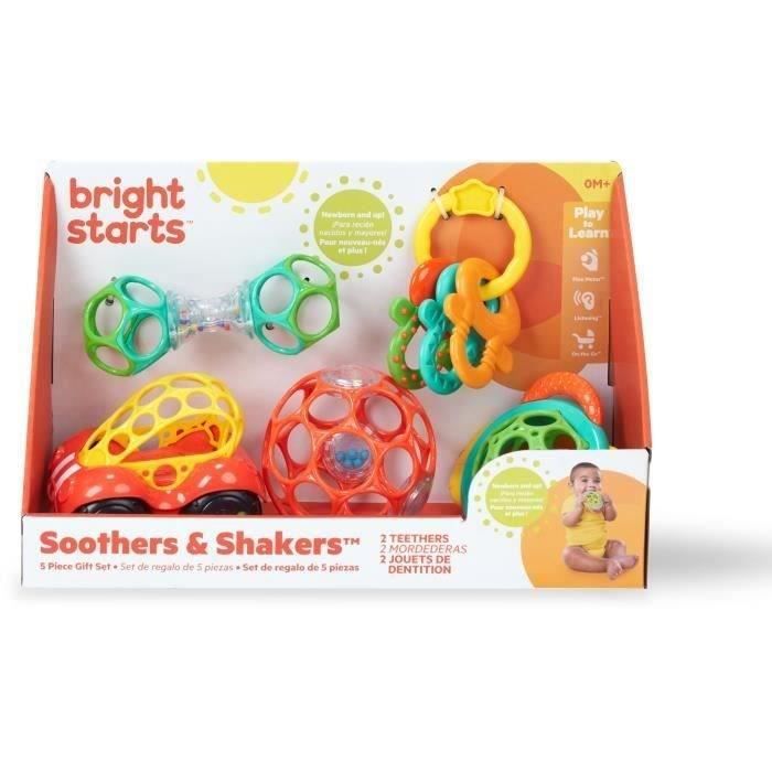 BRIGHT STARTS Baby Gift Set for Birth with 5 Toys: O-Ball, Rattle, Car, Teething Ring