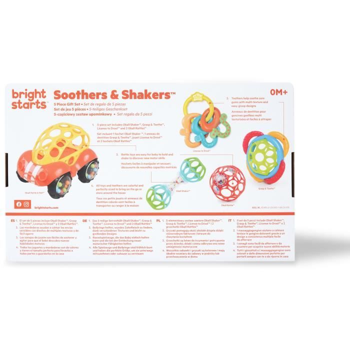 BRIGHT STARTS Baby Gift Set for Birth with 5 Toys: O-Ball, Rattle, Car, Teething Ring