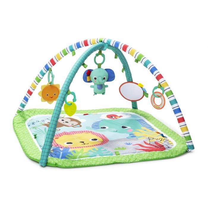 BRIGHT STARTS Foldable Convertible Baby Playmat - Jungle Green - with Arch, Sensory and Musical Toys, and Mirror