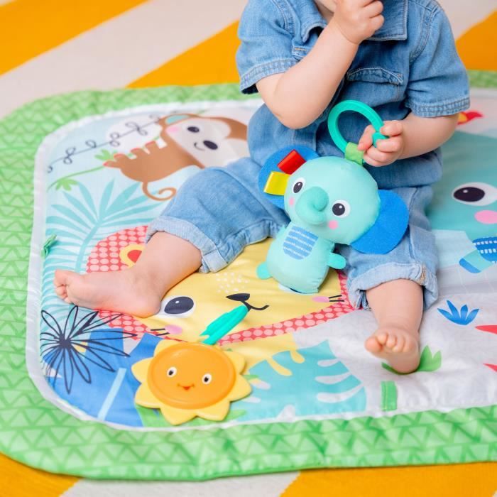 BRIGHT STARTS Foldable Convertible Baby Playmat - Jungle Green - with Arch, Sensory and Musical Toys, and Mirror
