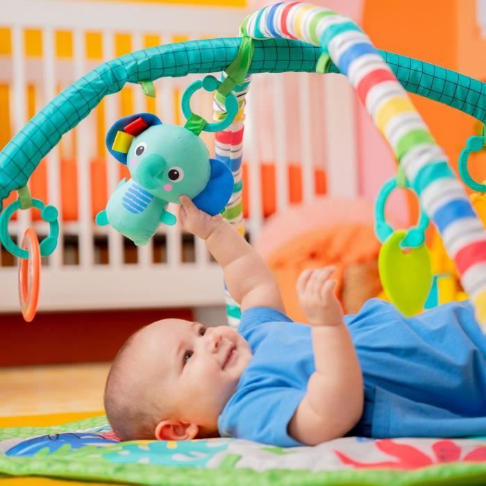 BRIGHT STARTS Foldable Convertible Baby Playmat - Jungle Green - with Arch, Sensory and Musical Toys, and Mirror