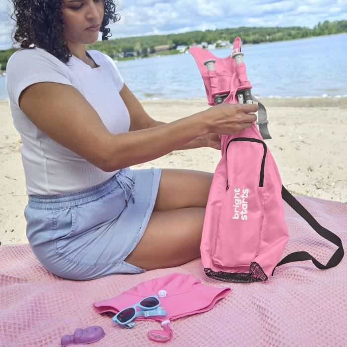 BRIGHT STARS Booster Seat - Pink, Foldable, Portable, Easy to Clean, Carry Bag Included