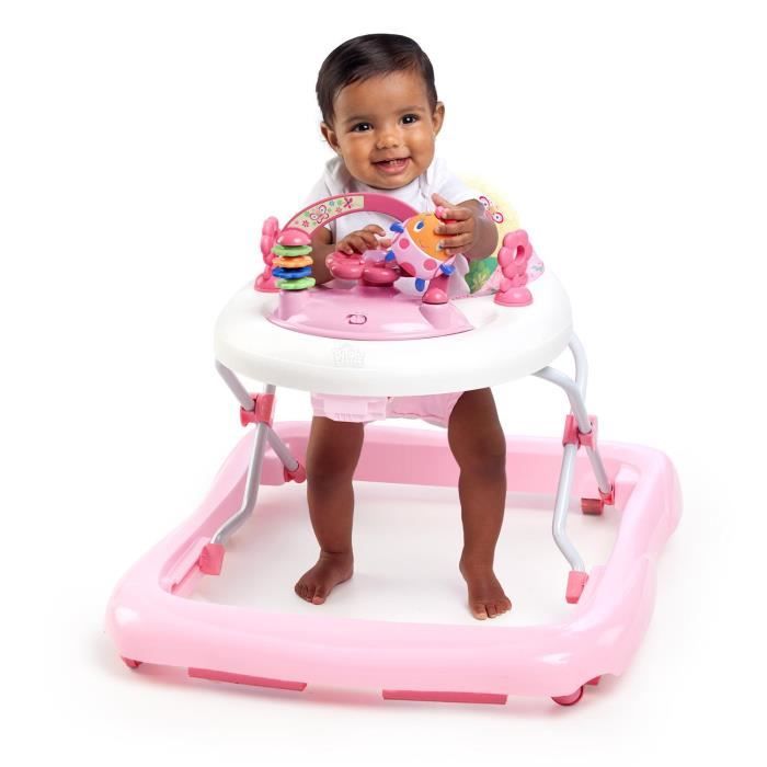 BRIGHT STARTS 2-in-1 Convertible Baby Walker for Girls - Pink Garden - Baby Gift, Music, Adjustable Height