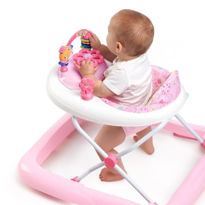BRIGHT STARTS 2-in-1 Convertible Baby Walker for Girls - Pink Garden - Baby Gift, Music, Adjustable Height