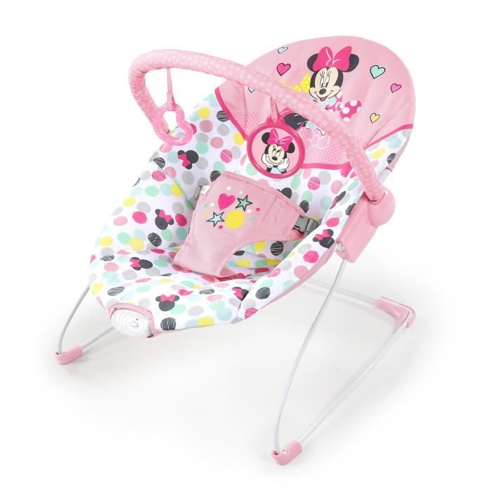 DISNEY BABY -MINNIE- Transat bébé Confettis, Arche avec jouets d'éveil amovibles, Vibrations apaisantes,  Lavable en machine