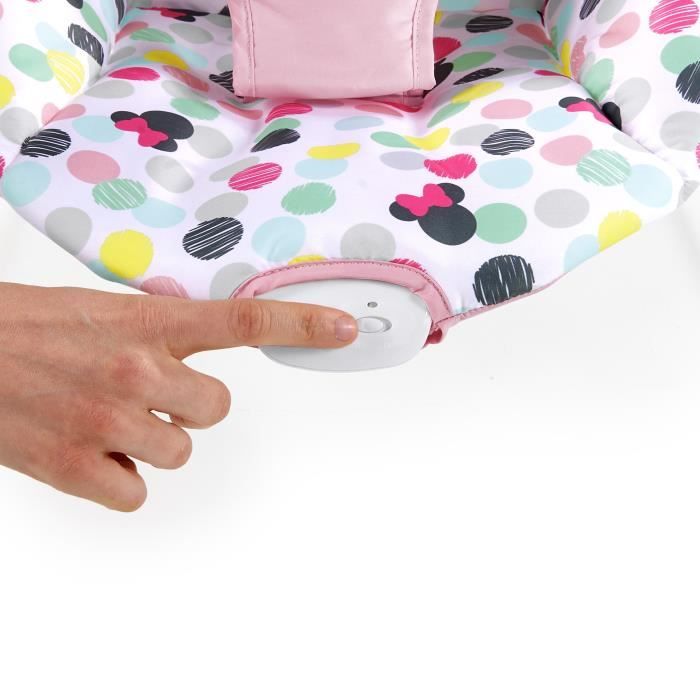 DISNEY BABY -MINNIE- Transat bébé Confettis, Arche avec jouets d'éveil amovibles, Vibrations apaisantes,  Lavable en machine
