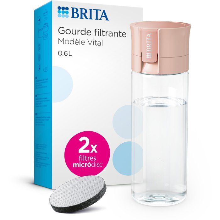BRITA Filter Water Bottle - 2 Microdiscs Included - Apricot
