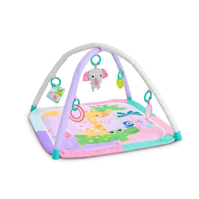 BRIGHT STARTS Foldable Baby Playmat - Jungle Pink with Arch, Sensory and Musical Toys