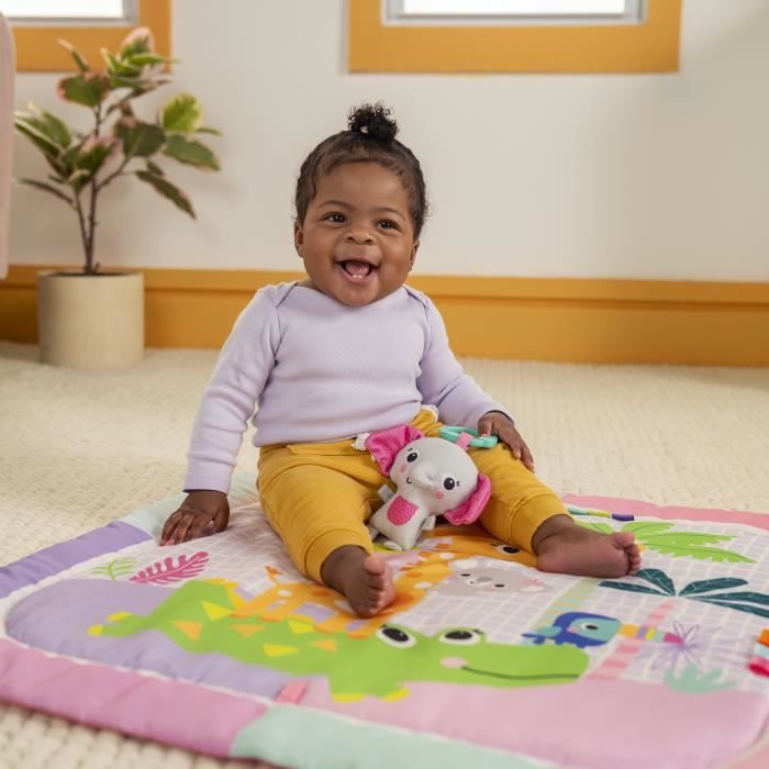 BRIGHT STARTS Foldable Baby Playmat - Jungle Pink with Arch, Sensory and Musical Toys