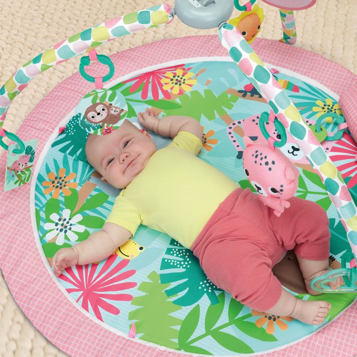 BRIGHT STARTS - Foldable POP N Wiggle Rosy Rainforest Activity Mat with 7 Toys