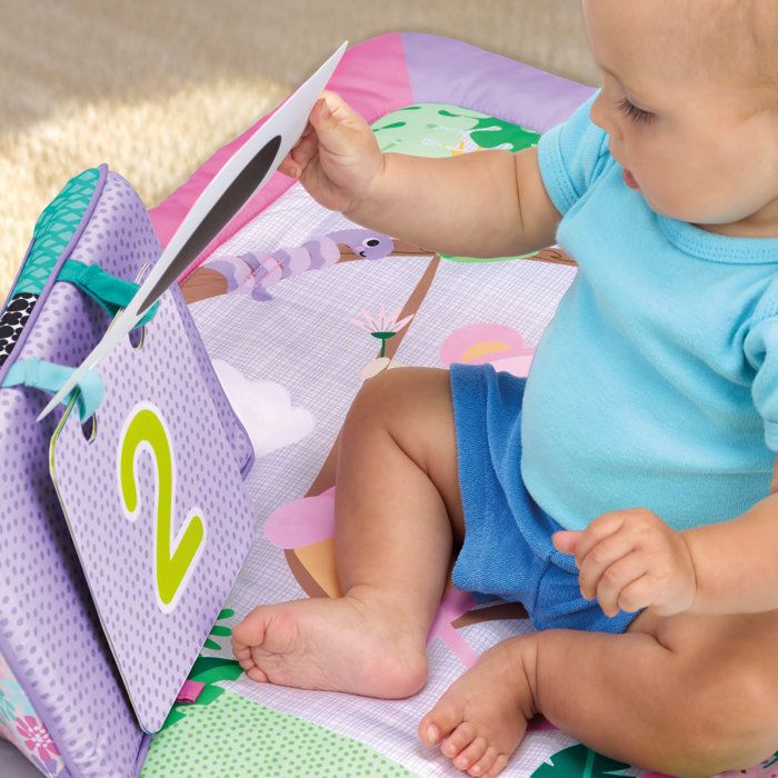 BRIGHT STARTS Small Pink Foldable Baby Playmat, Play Arch, 5 Baby Toys, Mirror, Cards, Abacus and Teething Ring