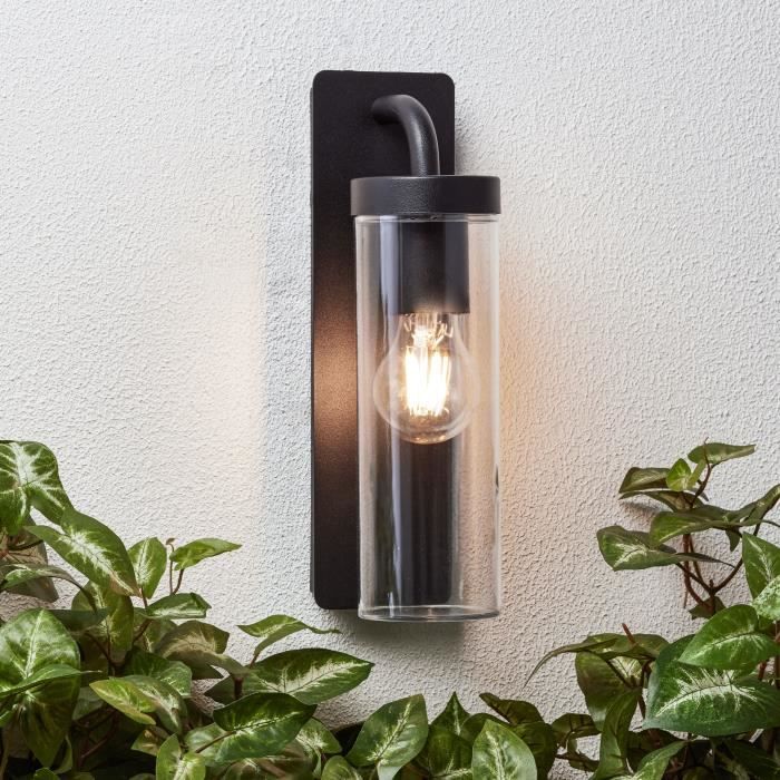 AOSTA Outdoor Wall Light - Downward Facing, Matte Black Metal - Modern Garden Illumination E27-Fassung