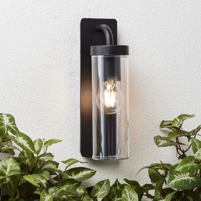 AOSTA Outdoor Wall Light - Downward Facing, Matte Black Metal - Modern Garden Illumination E27-Fassung