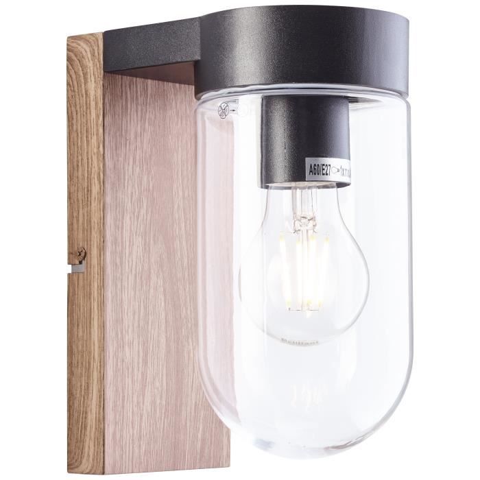 BRILLIANT CABAR Outdoor Wall Light - Dark Wood/Black - Metal/Glass - E27 1x40W