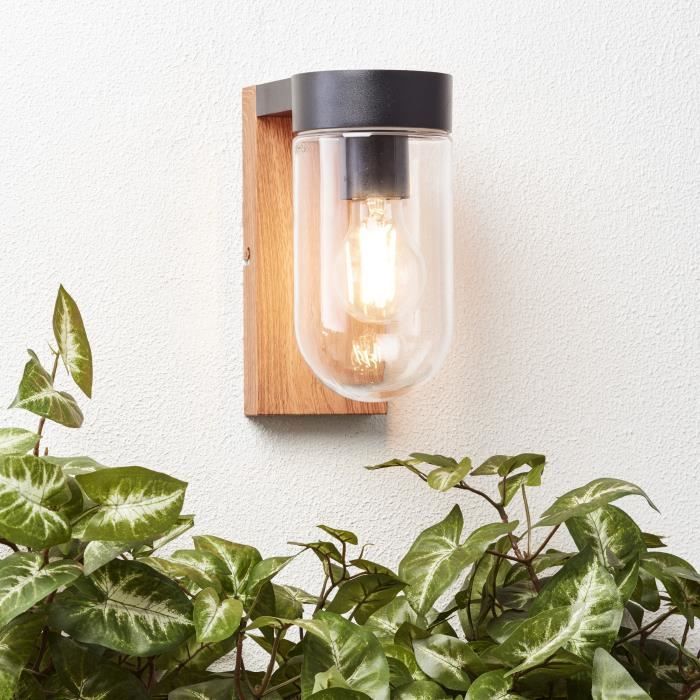 BRILLIANT CABAR Outdoor Wall Light - Dark Wood/Black - Metal/Glass - E27 1x40W