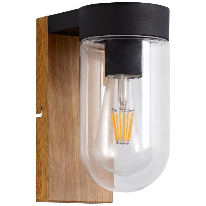 BRILLIANT CABAR Outdoor Wall Light - Dark Wood/Black - Metal/Glass - E27 1x40W
