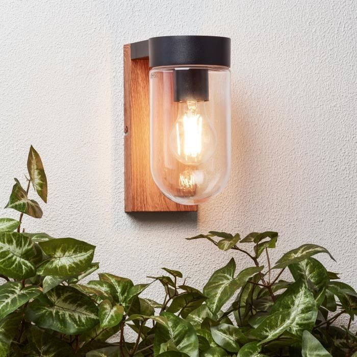 BRILLIANT CABAR Outdoor Wall Light - Dark Wood/Black - Metal/Glass - E27 1x40W