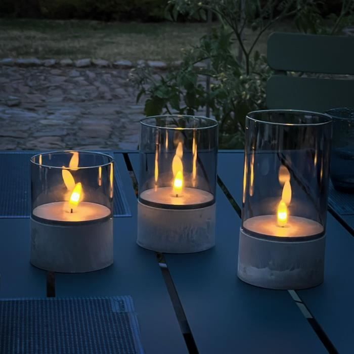 Set of 3 LED Candle-Style Table Lamps - 2500K - Plastic and Glass - Grey and Smoked Glass