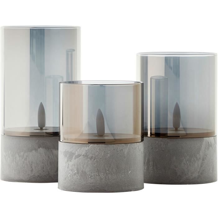 Set of 3 LED Candle-Style Table Lamps - 2500K - Plastic and Glass - Grey and Smoked Glass