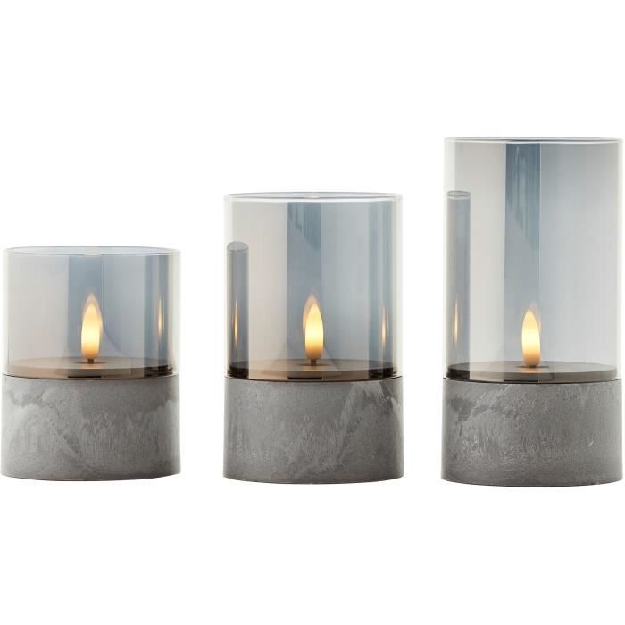 Set of 3 LED Candle-Style Table Lamps - 2500K - Plastic and Glass - Grey and Smoked Glass