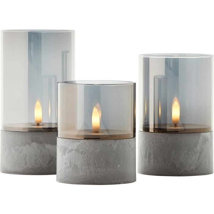 Set of 3 LED Candle-Style Table Lamps - 2500K - Plastic and Glass - Grey and Smoked Glass