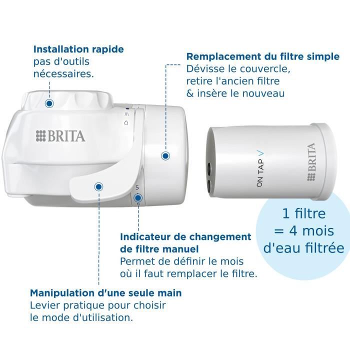 BRITA ON TAP Water Filtration System - Up to 4 months of filtered water - 3 operating modes - 5 adapters included